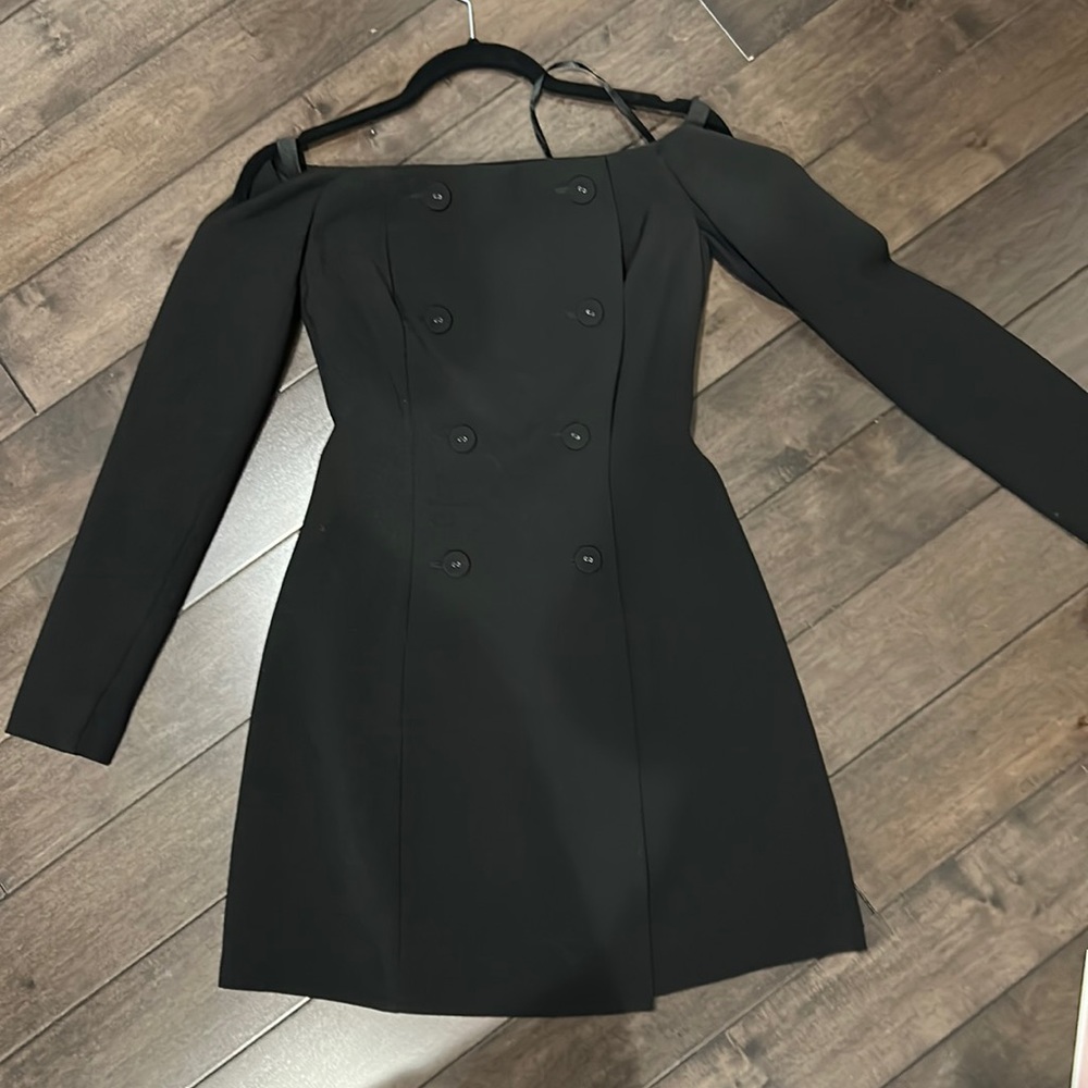 Bcbg off the shoulder double breasted blazer dress